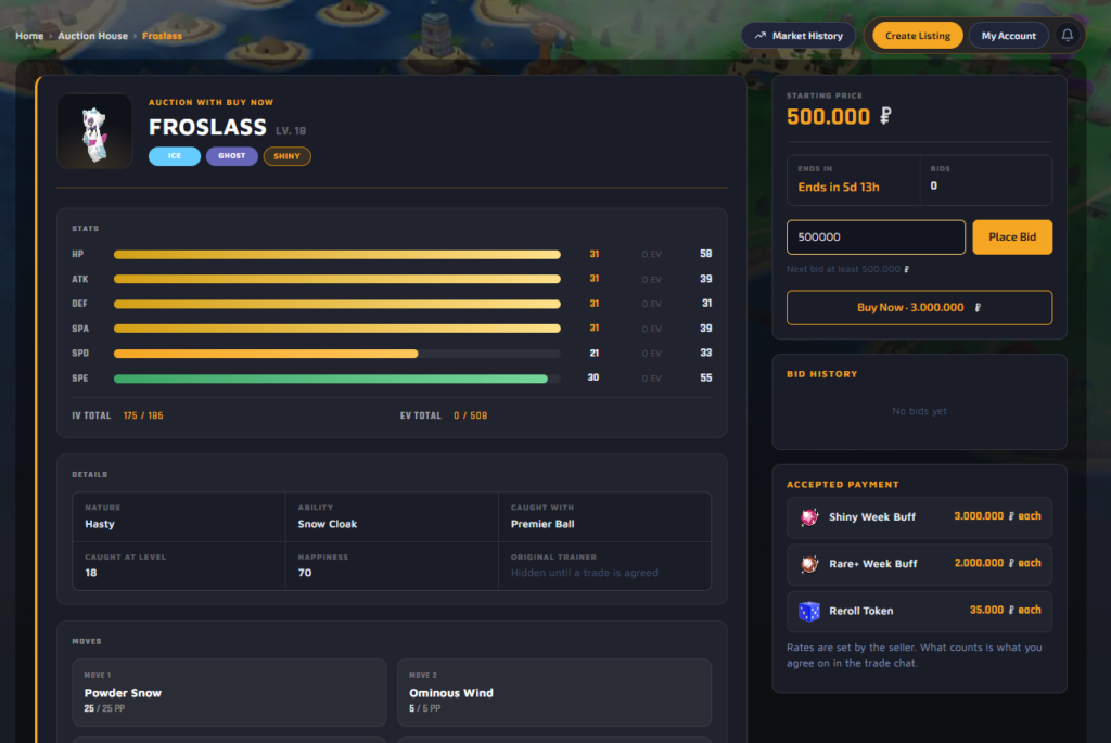 A listing page with price, bids and payment options